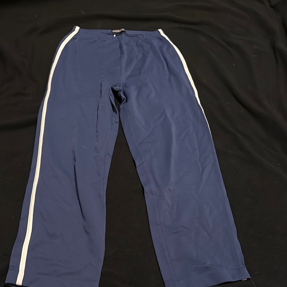 Lands' End Blue Track Pants with White Stripes